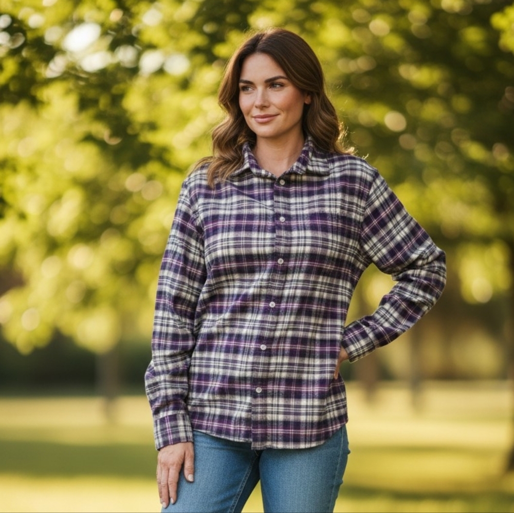 3/$15 SALE! Apt. 9 Plaid Button-Up Shirt - Purple and White